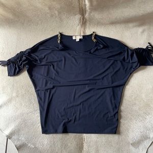 Michael Kors Med Black Cold Shoulder with Gold Chains & 3/4 Drawstring Arm Top